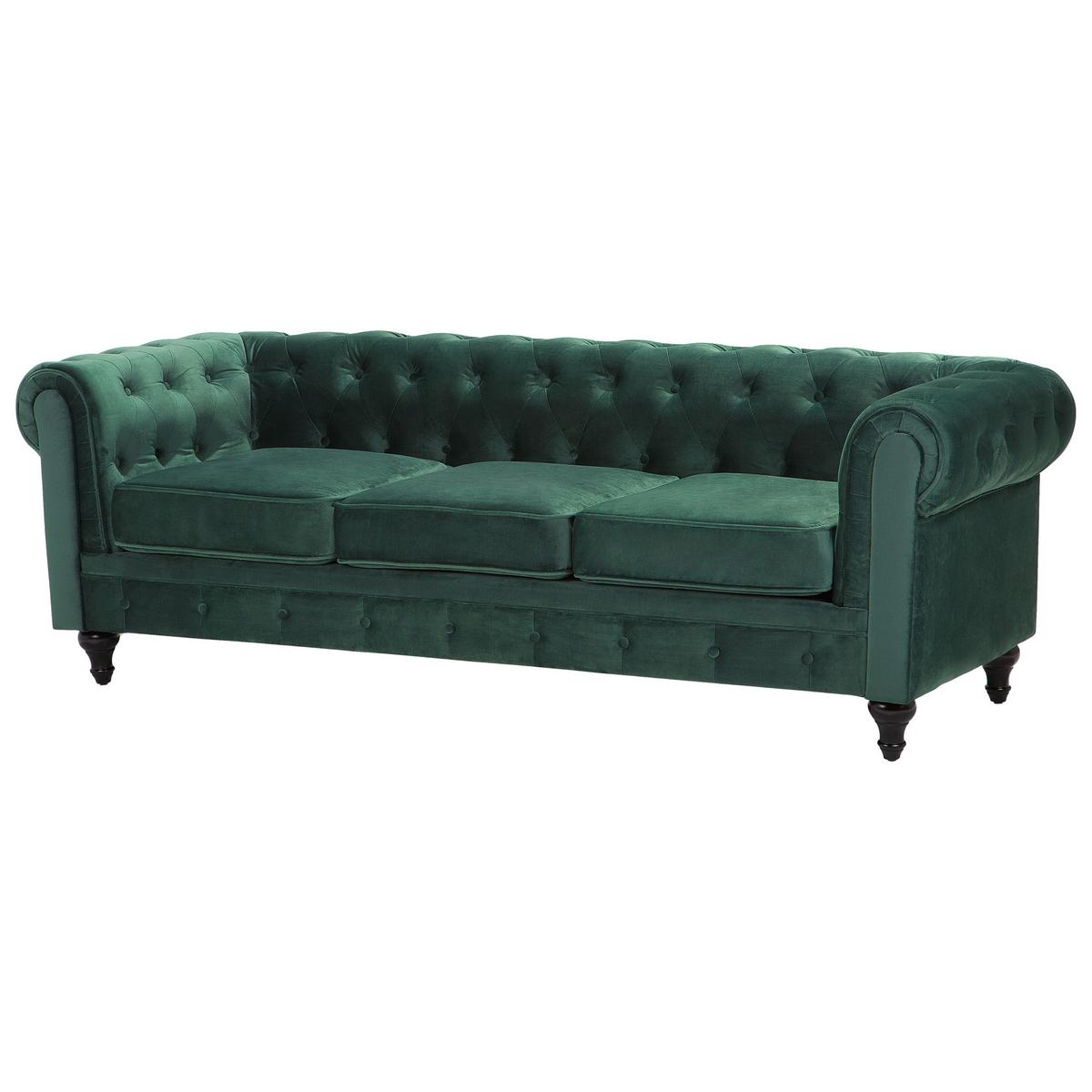 3-SITZER-SOFA Samtstoff Grün Chesterfield - Hellgrün, Textil (202/70/75cm) - Beliani