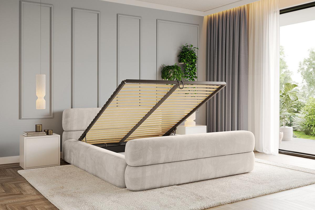POLSTERBETT mit Bettkasten, Fußteil und Lattenrost, Boxbett mit Matratze H3/H4 - ENORA-Z-V1 180x200 Beige - Beige, Holzwerkstoff/Textil (180/200cm) - ALTDECOR