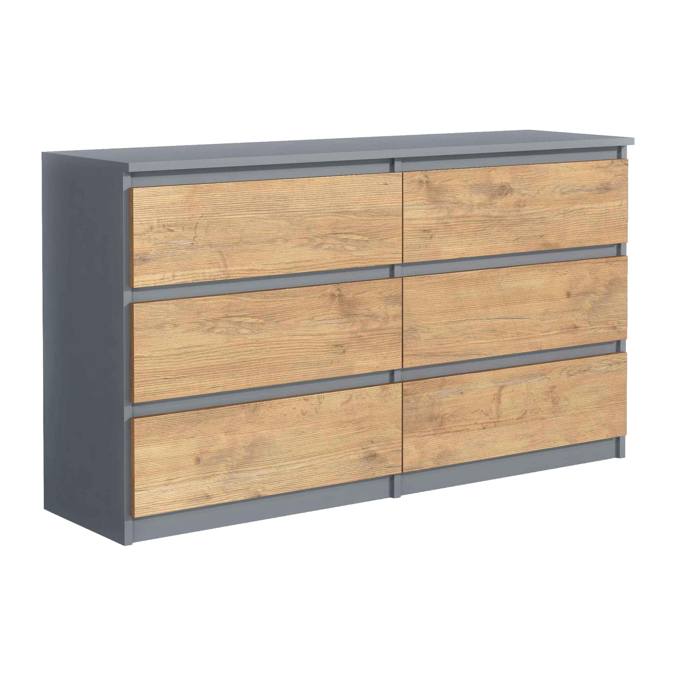 KOMMODE NUDO 120/78,5/39cm mit 6 Schubladen Türen Anthrazit - Eichefarben/Anthrazit, Holzwerkstoff (120/78.5/39cm) - MASSENO