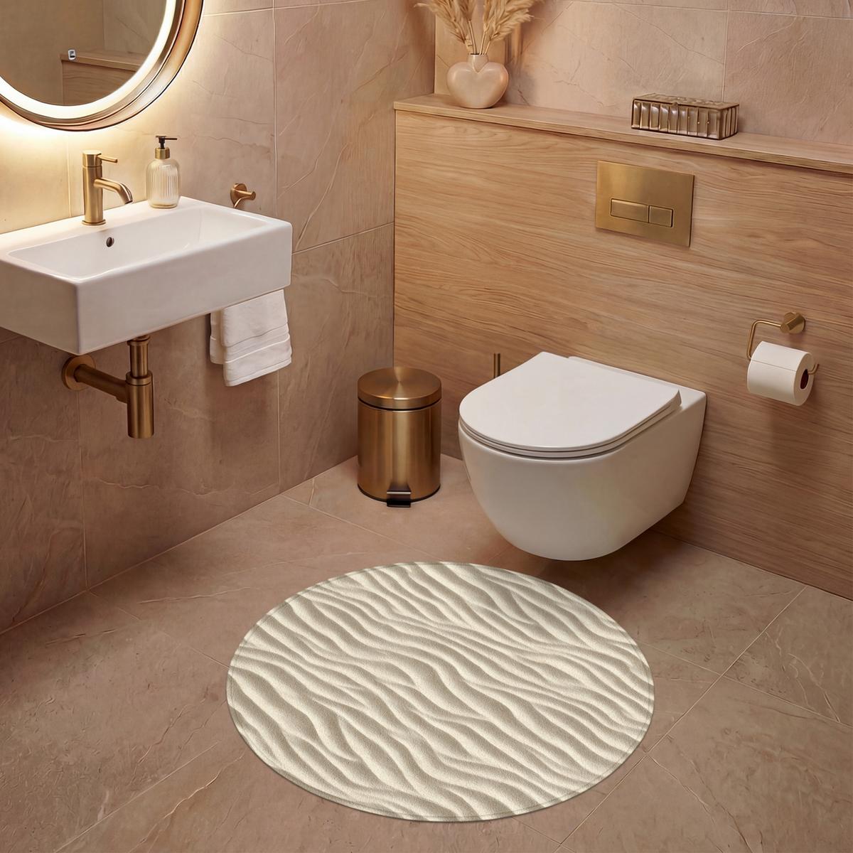 WC-VORLEGER Sand - Wellen - Beige Toilettenteppich 70x70 cm - Beige, Textil (70/1cm) - OnlyWow