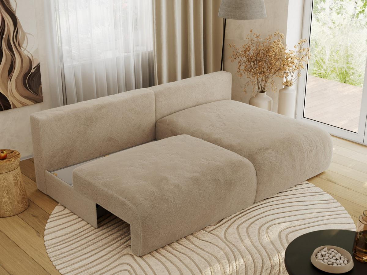 ECKSCHLAFSOFA VIVO L Beige Plüsch - rechts - Beige/Schwarz, Kunststoff/Textil (150/223cm) - MKS