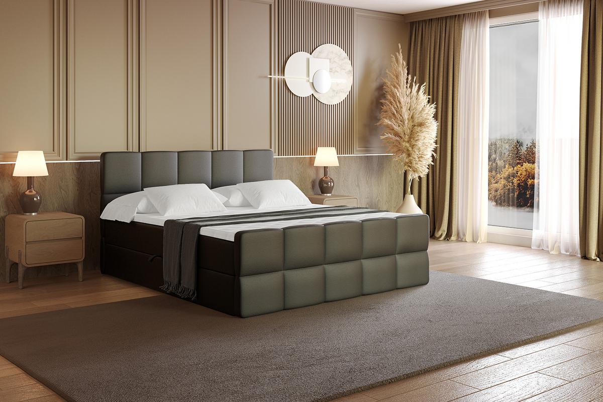 BOXBETT mit Matratze und Lattenrost - LIRO-Z - 200x200 - Schwarz Kunstleder - Schwarz, Holzwerkstoff (200/200cm) - ALTDECOR