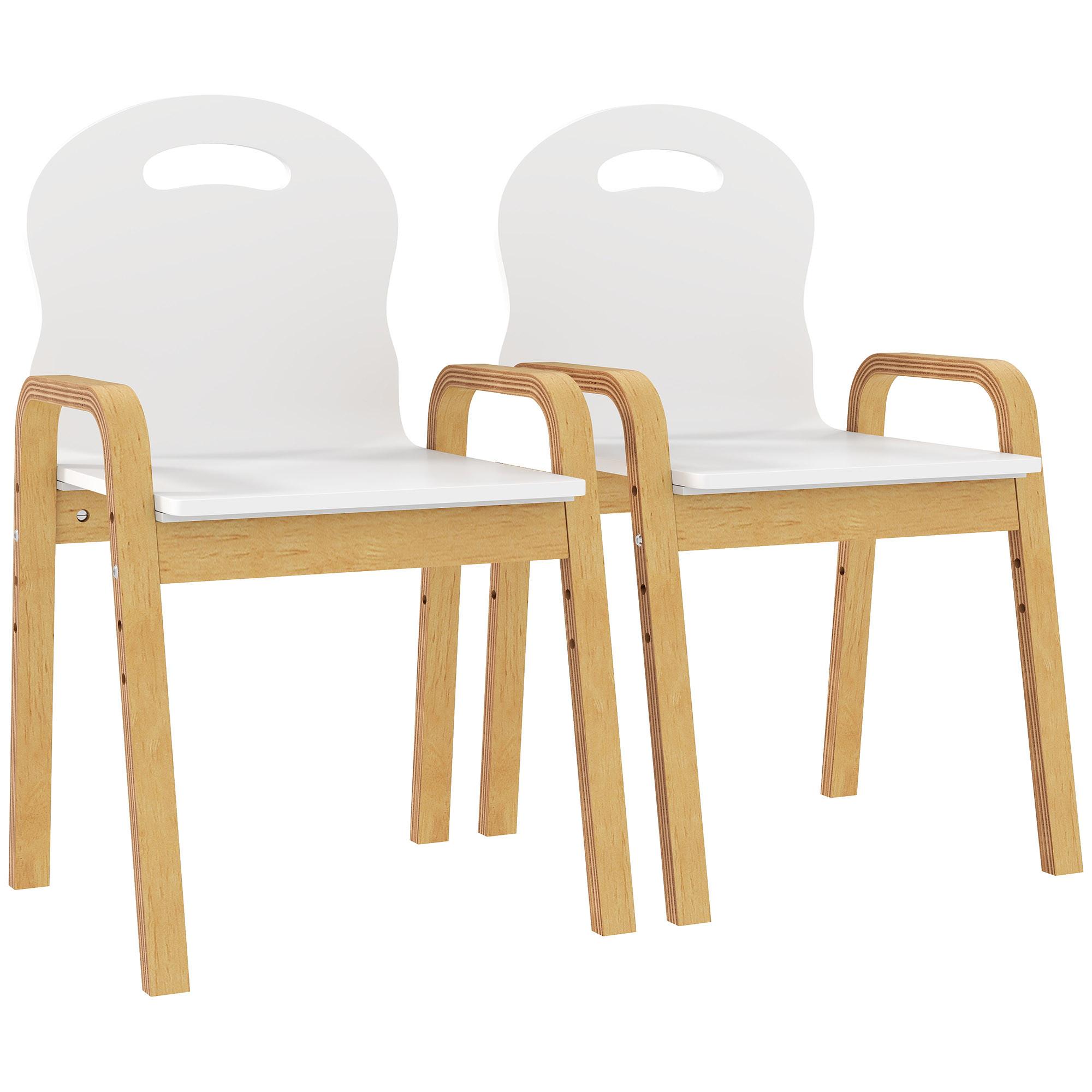 KINDERSTUHL aus Holz Höhenverstellbar mit Armlehne 2er Set - Birkefarben/Weiß, Holz/Birkenholz (34/61.5/39cm) - AIYAPLAY