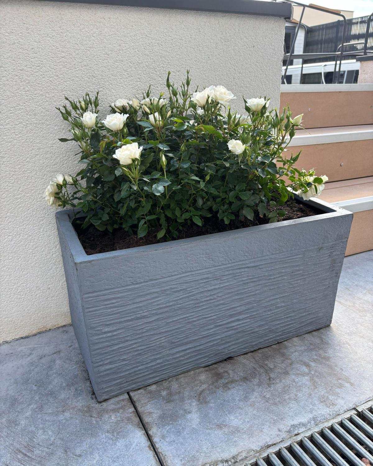 BLUMENTOPF grau rechteckig 60/29/30 cm Myra - Grau, Naturmaterialen (30cm) - Beliani