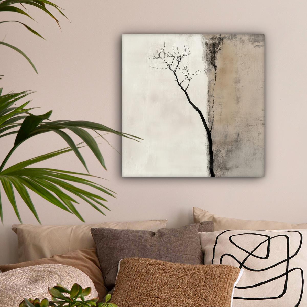 LEINWANDBILD Wabi sabi - Pflanze - Beige Wandbild Wohnzimmer 50x50 cm - Taupe, Textil (50/50cm) - MuchoWow