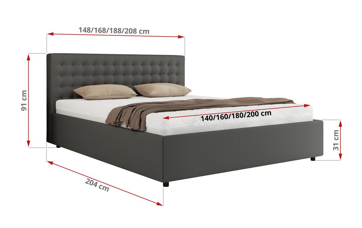 POLSTERBETT PAVO CLASSIC 180/200 - Grau Kunstleder - Multipocket-Matratze - Grau, Textil (180/200cm) - MKS