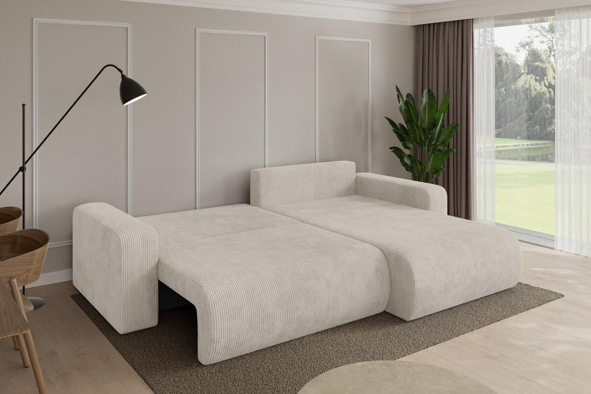 ECKSOFA mit Schlaffunktion Ottomane Rechts BERY-L 276x193x88 Creme Cord - Ecru/Creme, Holzwerkstoff/Kunststoff (276/193cm) - ALTDECOR