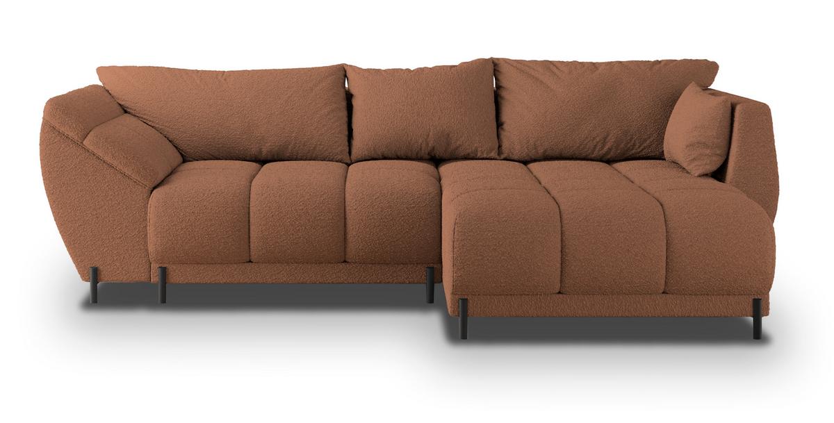 ECKSOFA VESTANO R-S Kupferfarben Boucle-Stoff mit Schlaffunktion - Kupferfarben, Holz (287/182cm) - MASSENO