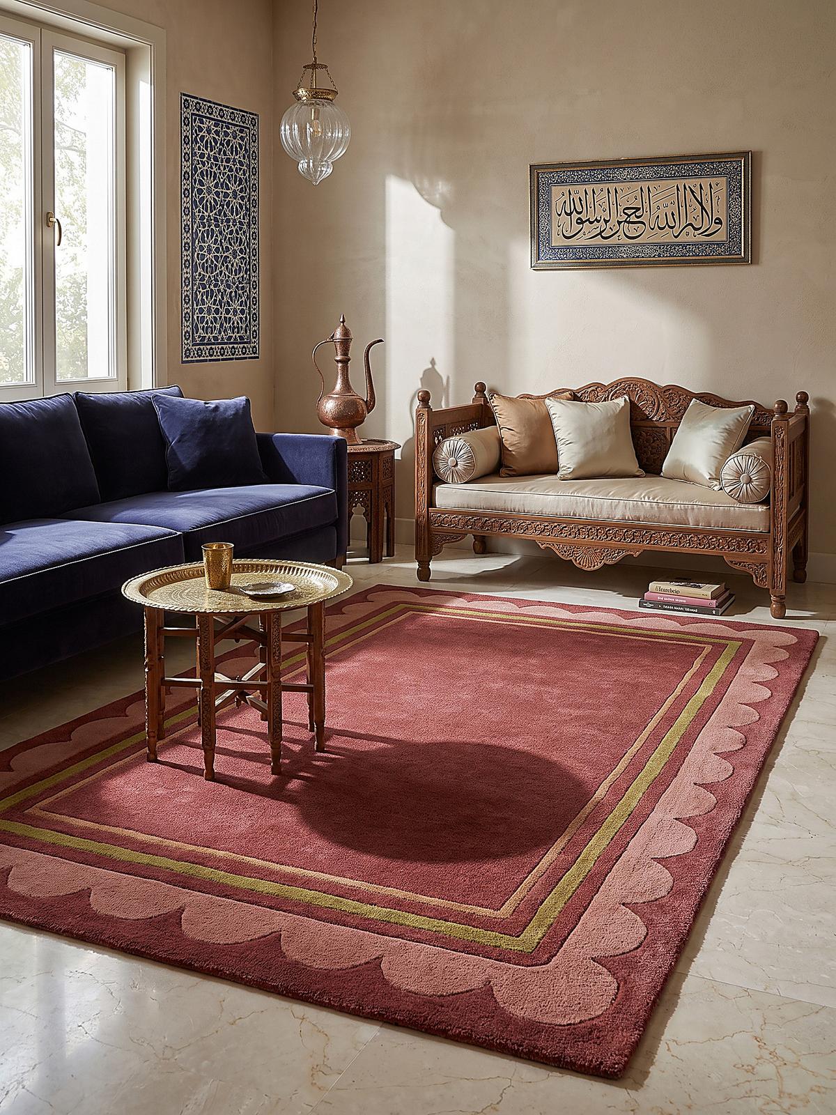 TEPPICH aus Wolle, handgetuftet, WENSUM, in Beerenrot, Scallop-Bordüre, 120 x 170 cm - Rot, Textil (120/170cm) - KADIMA DESIGN