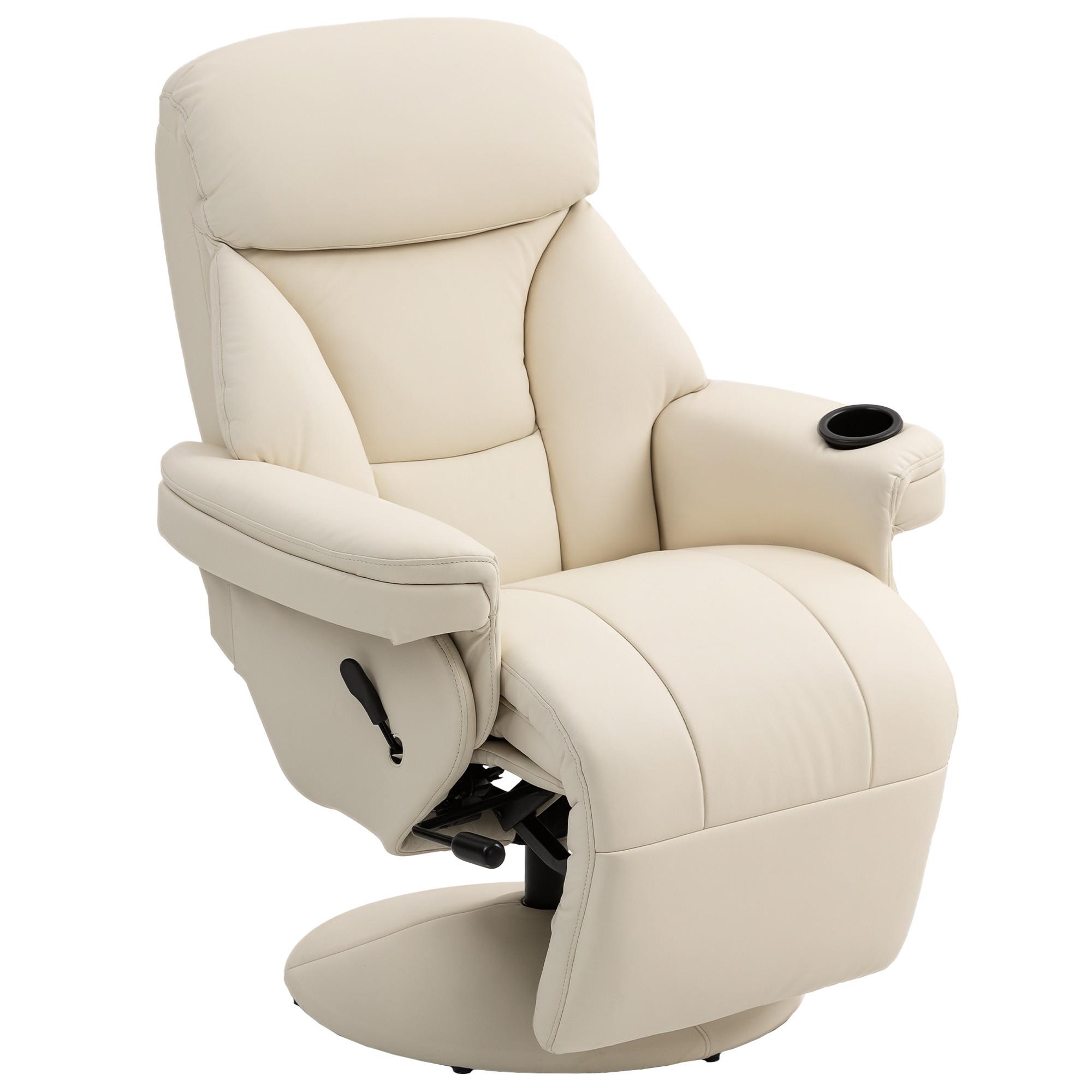 RELAXSESSEL PU Cremeweiß - Creme, Leder/Metall (86/106/87cm) - HOMCOM