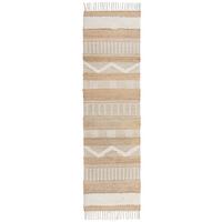 JUTETEPPICH handgewebt mit Fransen WHARFE, im Ethno-Stil, Natur-Weiß, 60 x 230 cm - Weiß, Textil (230/60cm) - KADIMA DESIGN