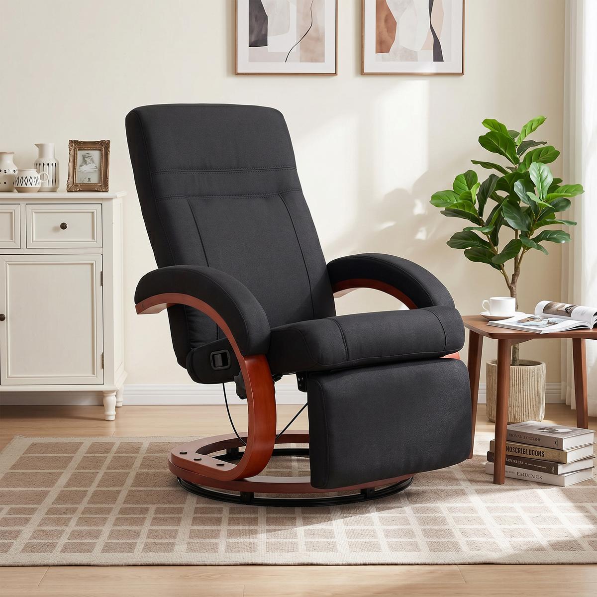 RELAXSESSEL Polyester Eukalyptusholz Schwarz - Schwarz, Holz/Textil (68/100/86cm) - HOMCOM
