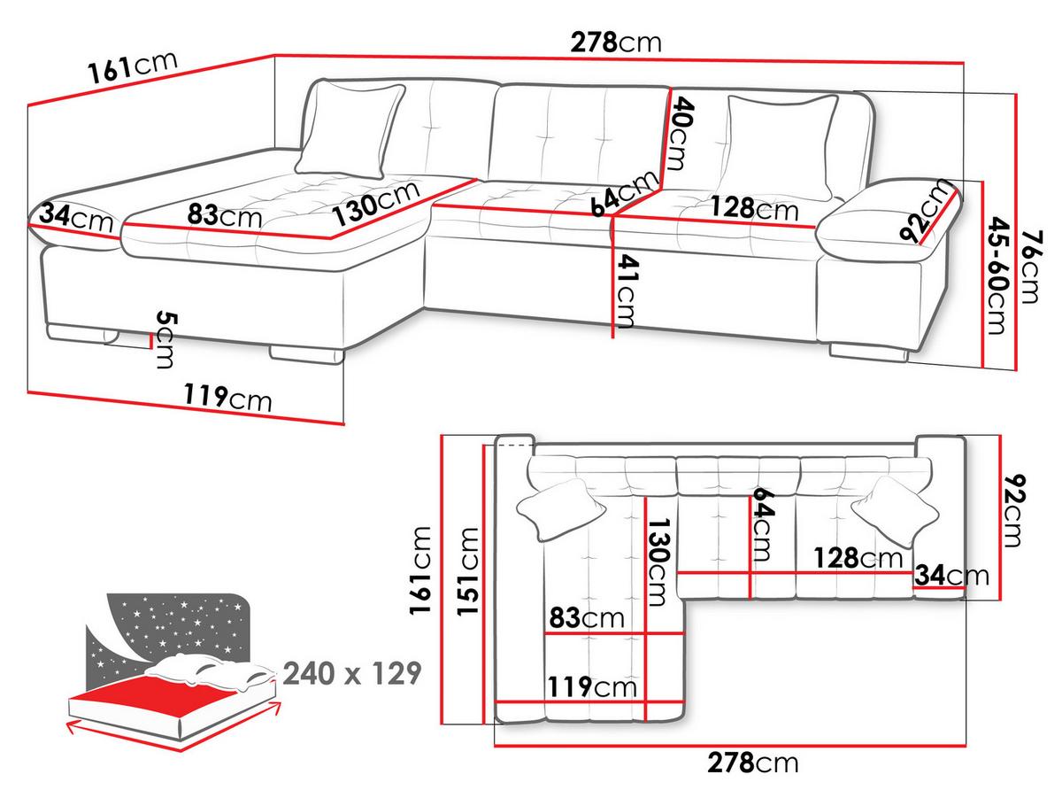 ECKSOFA Malwi, Seite: Links - Bronzefarben, Holz/Textil (278/161cm) - MIRJAN24
