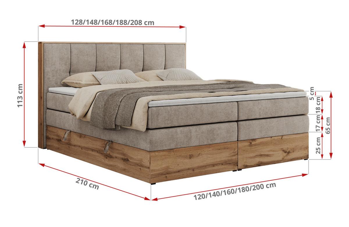 BOXSPRINGBETT ALBERO 1 KING 180/200 Beige Strukture - H3 - Beige, Holz/Textil (180/200cm) - MKS