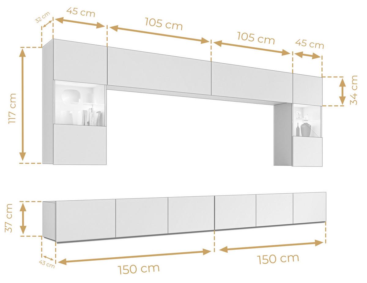 WOHNWAND Kossana 1 Modern Goldene Eiche 300/154/43 cm Stilvoll - Hellbraun, Holzwerkstoff/Kunststoff (300/154/43cm) - AX Living