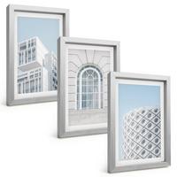 BILDER SET 3er Set - 20x30 cm Silberner Rahmen - Moderne Architekturgeometrie - Silberfarben, Kunststoff (20/30cm) - TULUP