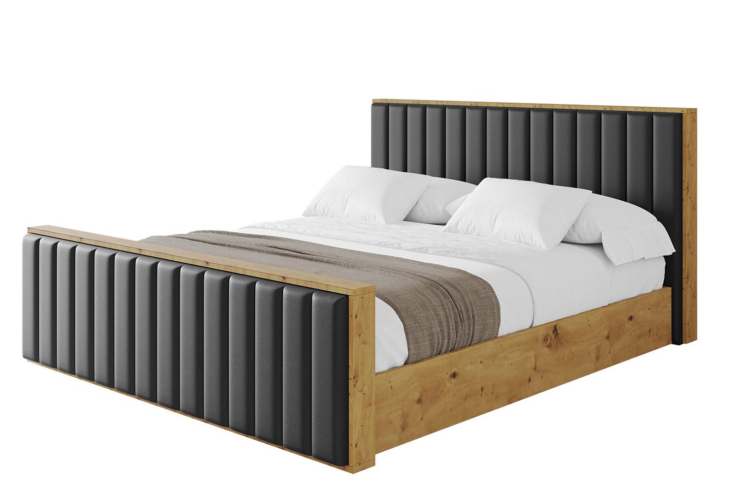 POLSTERBETT mit Bettkasten, Fußteil und Lattenrost, Boxbett mit Matratze H3/H4 - ENZO4-Z 180x200 Schwarz Kunstleder - Schwarz Hochglanz, Holzwerkstoff/Textil (180/200cm) - ALTDECOR