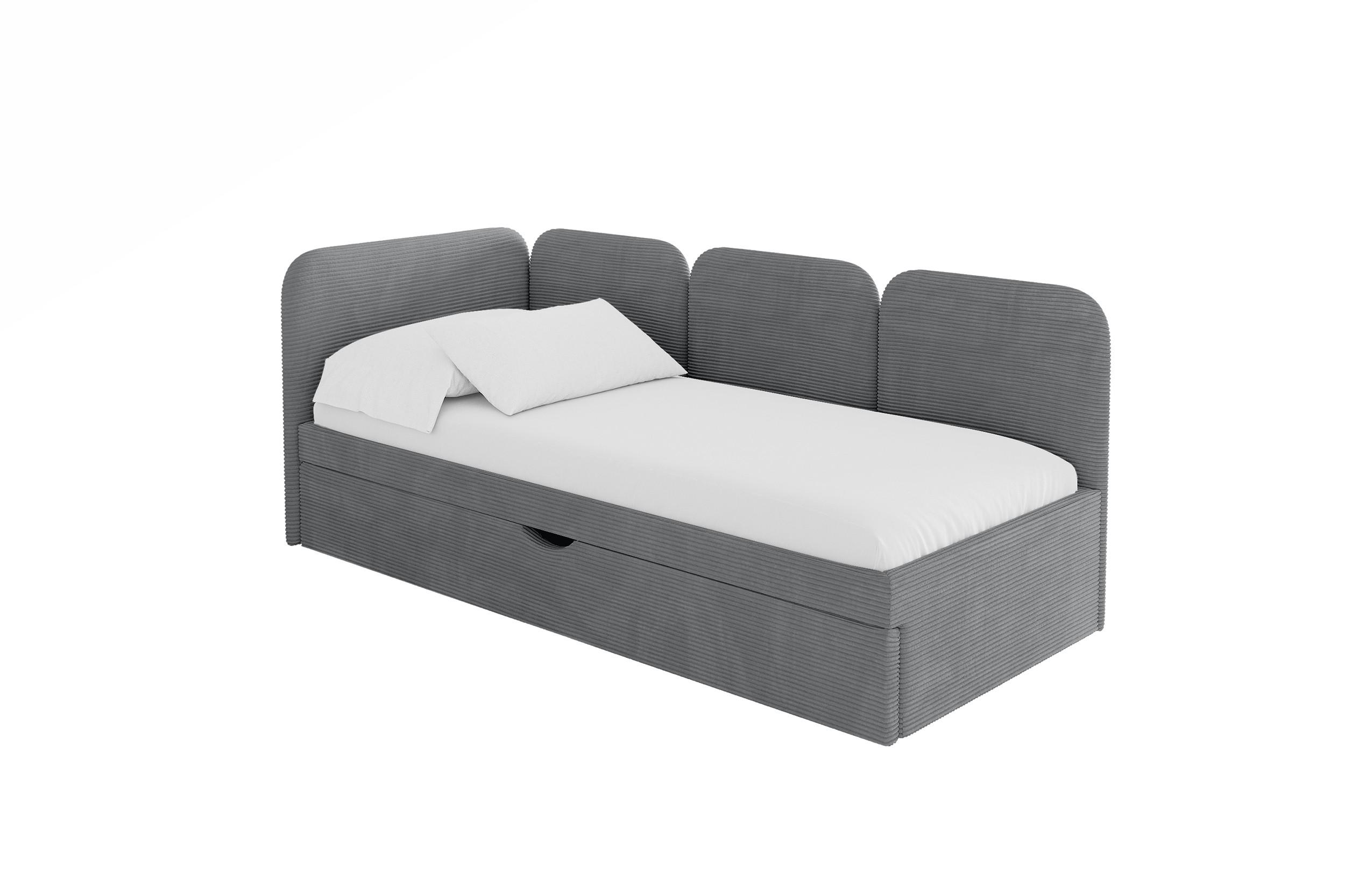 EINZELLBETT Jugendbett mit Bettkasten, Rechts - ALVY 100x200 Dunkelgrau - Schieferfarben, Holzwerkstoff/Textil (100/200cm) - ALTDECOR