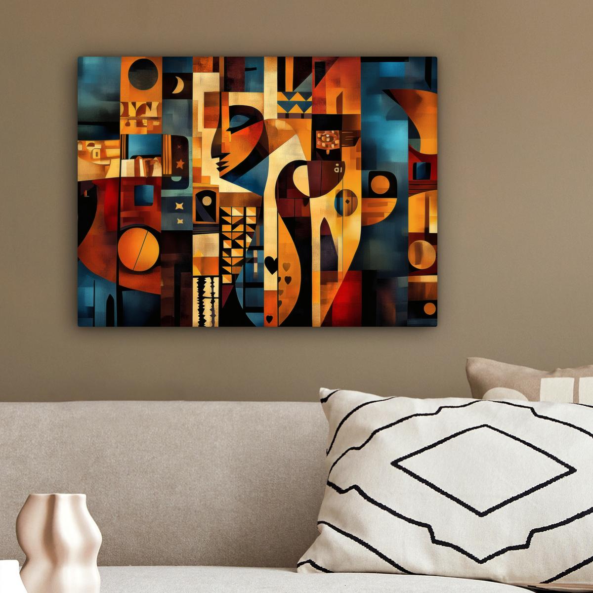 LEINWANDBILD Figuren - Abstrakt - Symbole Wandbild 40x30 cm - Terracotta, Textil (40/30cm) - MuchoWow