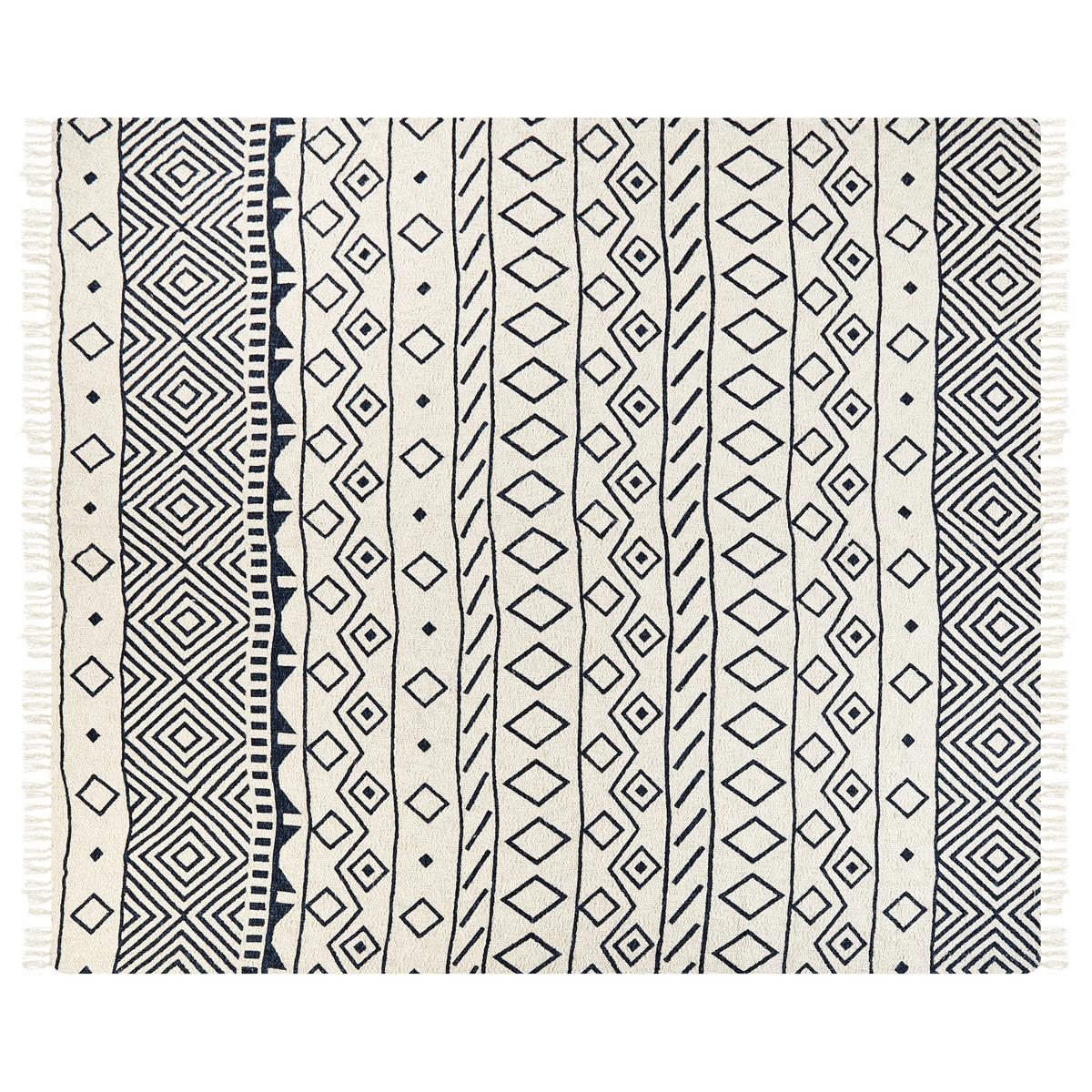 KUSCHELDECKE Baumwolle 220/240 cm Beige Najuy - Blau/Beige, Textil (220/240cm) - Beliani