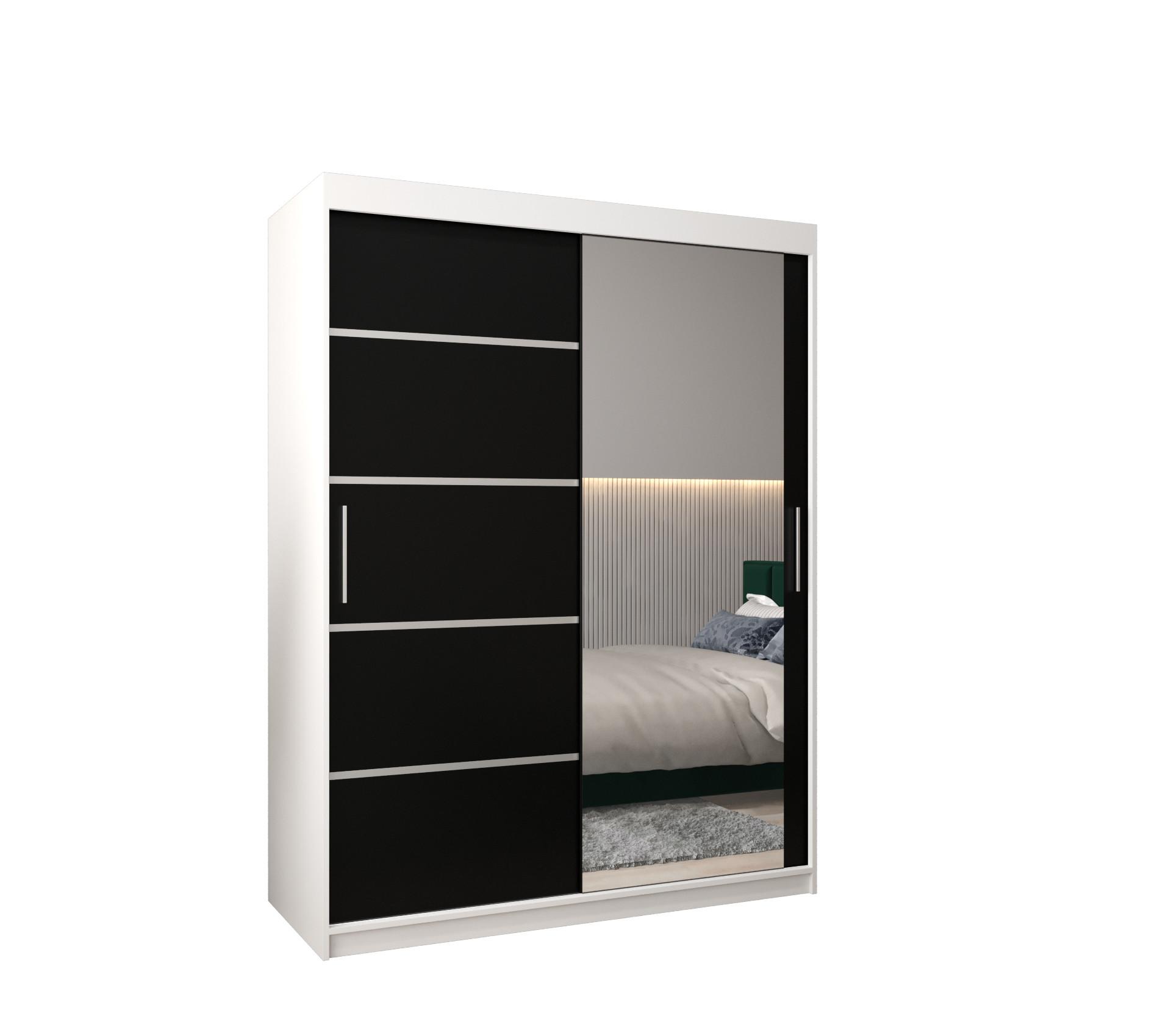 SCHWEBETÜRENSCHRANK 200/150/62 2-türig - Silberfarben/Schwarz, Holz/Kunststoff (150/200/62cm) - MÖBEL KRYSPOL