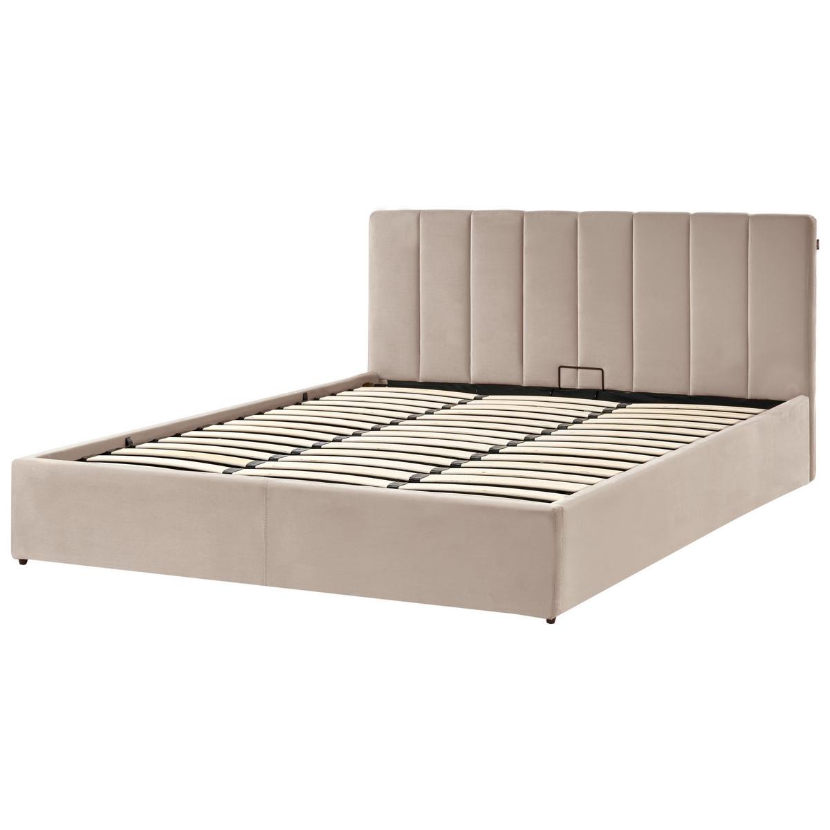 BETT mit Stauraum 180/200 cm Samtstoff Taupe Dreux - Taupe, Textil (180/200cm) - Beliani