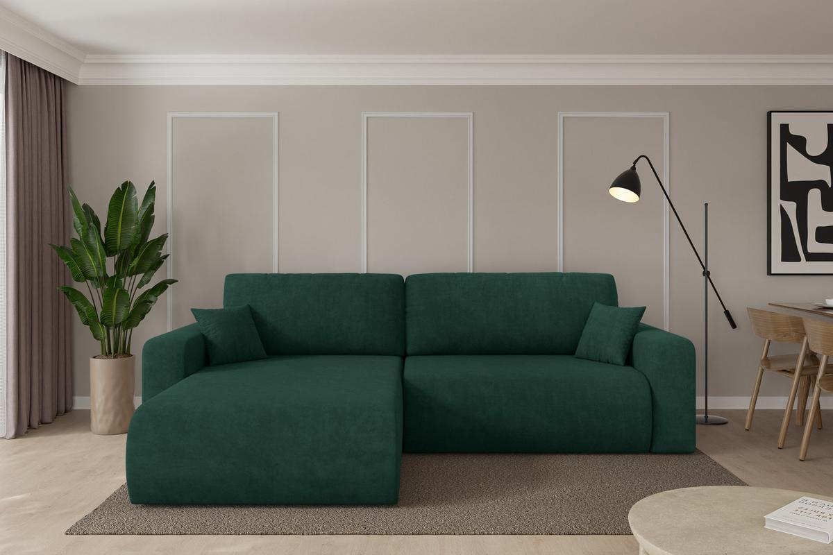 ECKSOFA mit Schlaffunktion Ottomane Links BERY-L 276x193x88 Grün Velours - Schwarz/Grün, Holzwerkstoff/Kunststoff (276/193cm) - ALTDECOR