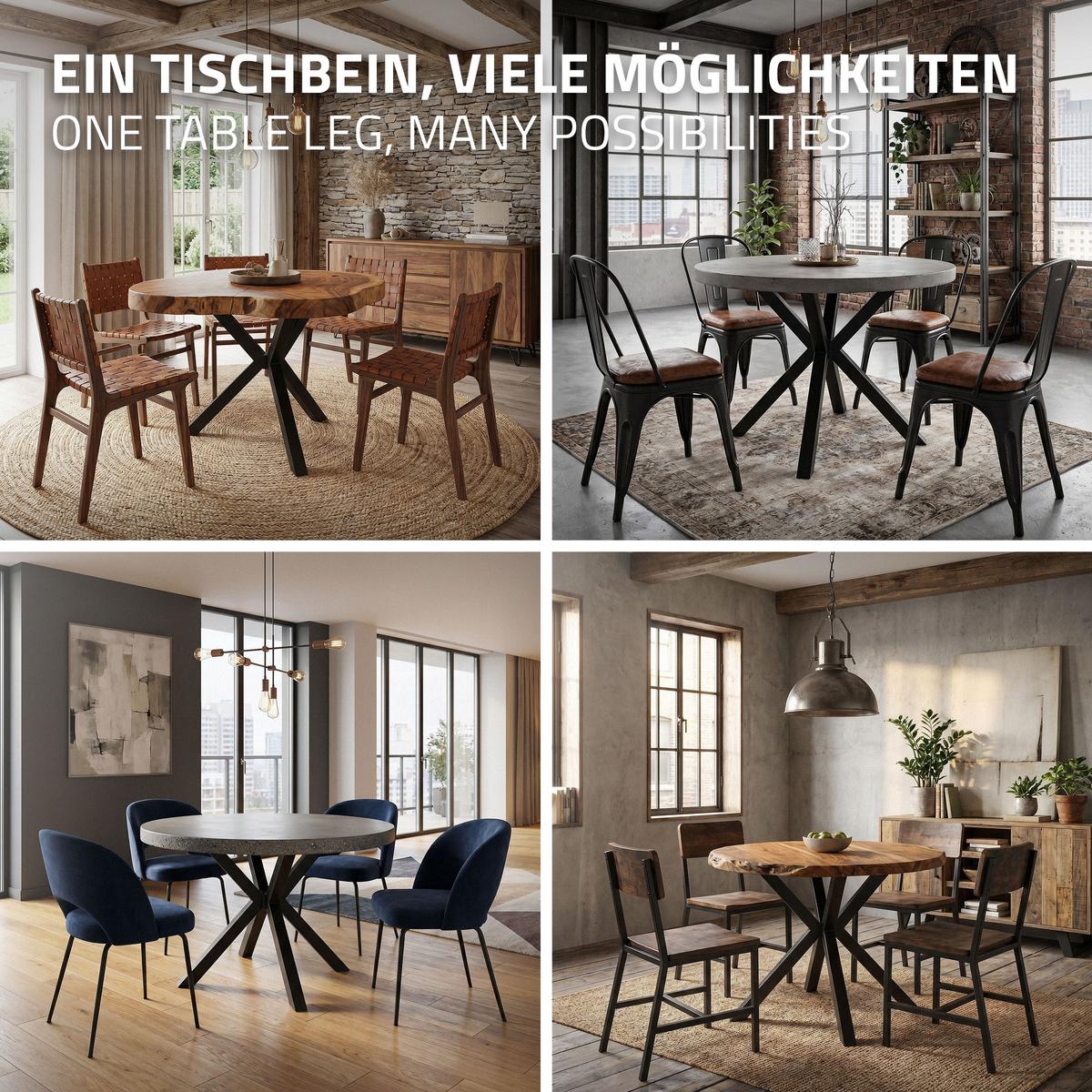 TISCHBEINE Metall Schwarz Ø94,5 x 73 cm X-Form 3-beinig aus Stahl - Schwarz, Metall (94.5/73/94.5cm) - ML-DESIGN