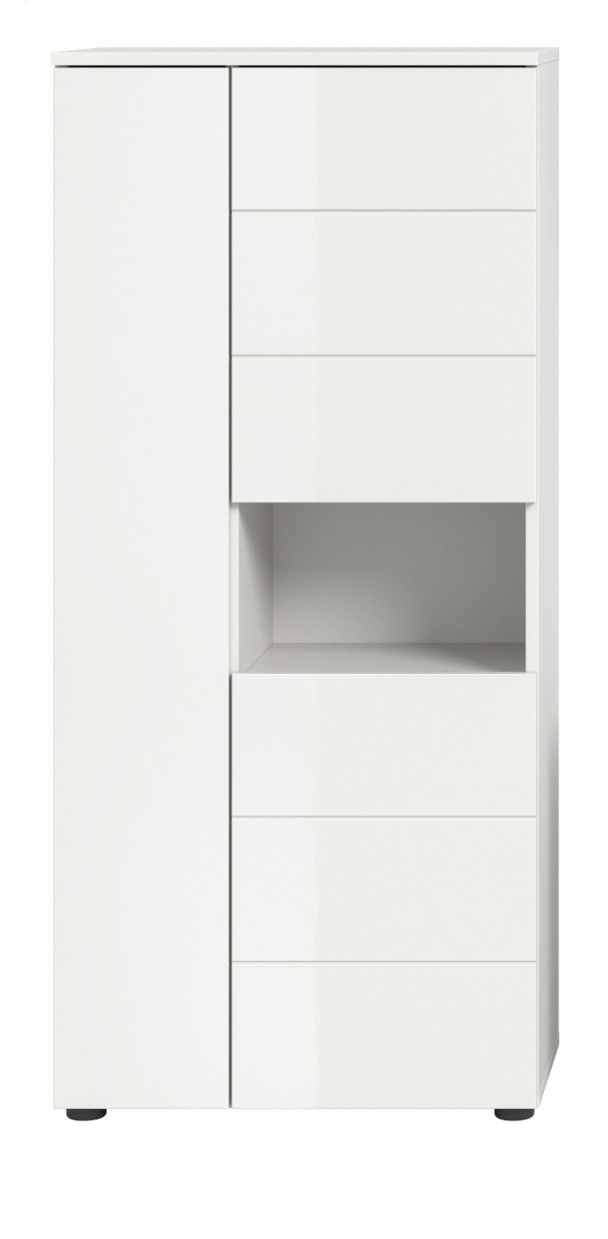 BADSCHRANK weiß Hochglanz 60 x 131 cm, Midischrank mit 9 Fächern - Weiß Hochglanz/Schwarz, Holzwerkstoff/Kunststoff (60/131/34cm) - Inn.Furn
