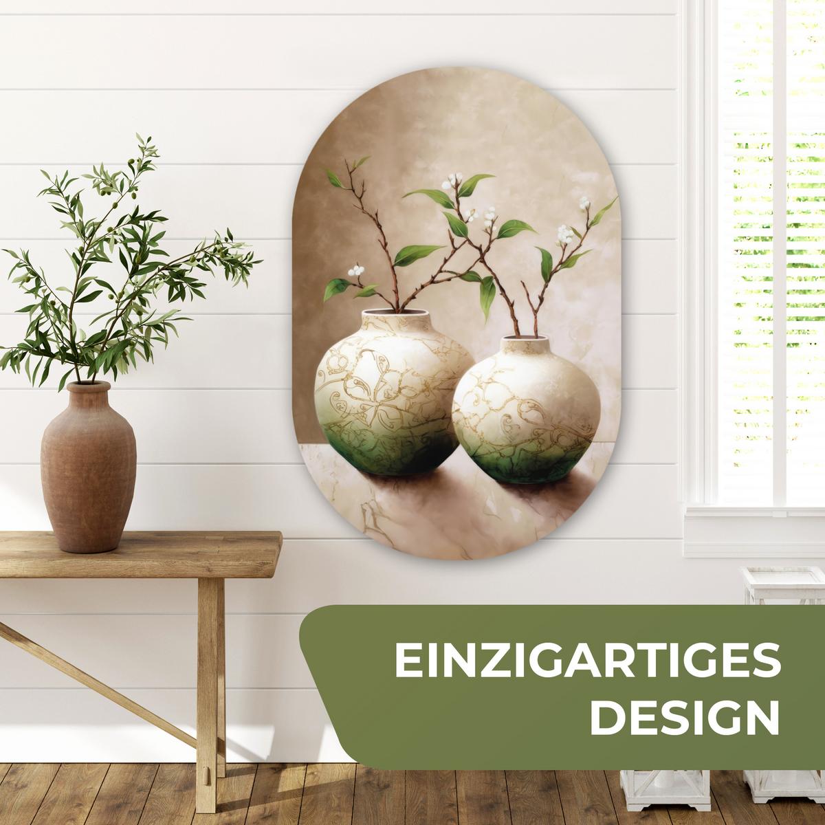 WANDBILD Blumen - Vase - Weiß - Botanisch - Beige Wanddeko Schlafzimmer 60x90 cm - Ecru, Kunststoff (60/90cm) - MuchoWow