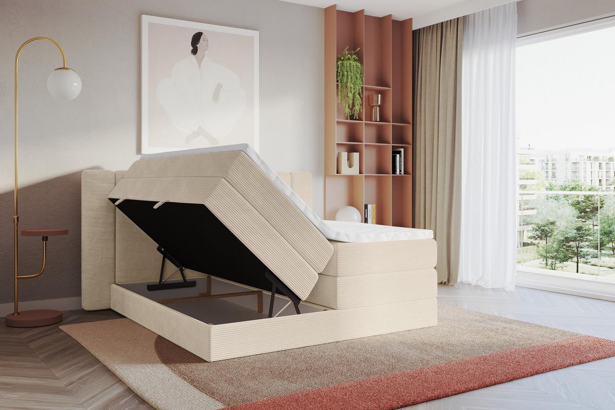 BOXSPRINGBETT mit Matratze H3/H4 - EVON KING - 180x200 cm Beige - Ecru, Holzwerkstoff (180/200cm) - ALTDECOR