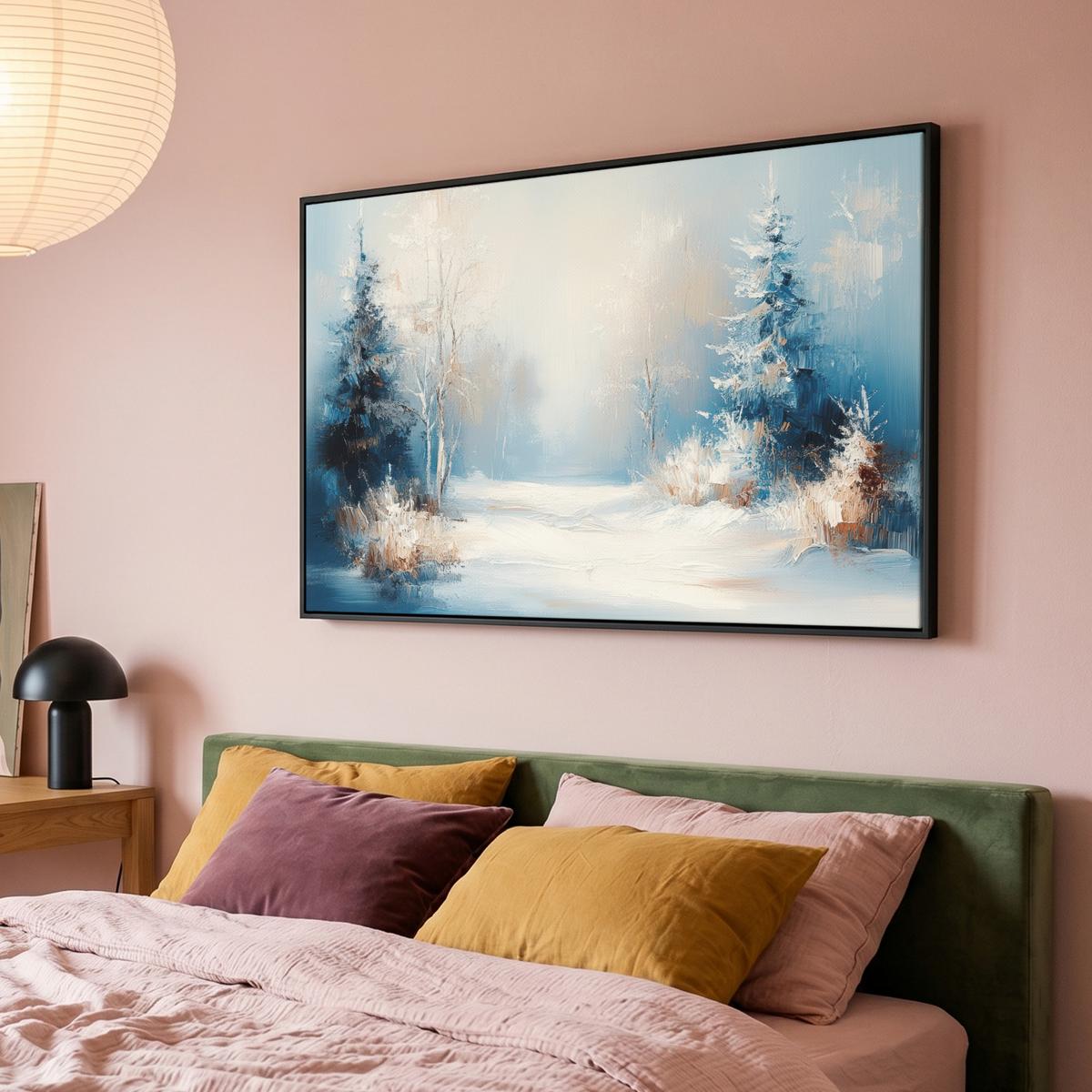 LEINWAND Bilder mit Rahmen - Wald – Winter – Natur – Abstrakt – Schnee - 150x100 - Weiß, Textil (150/100cm) - MuchoWow