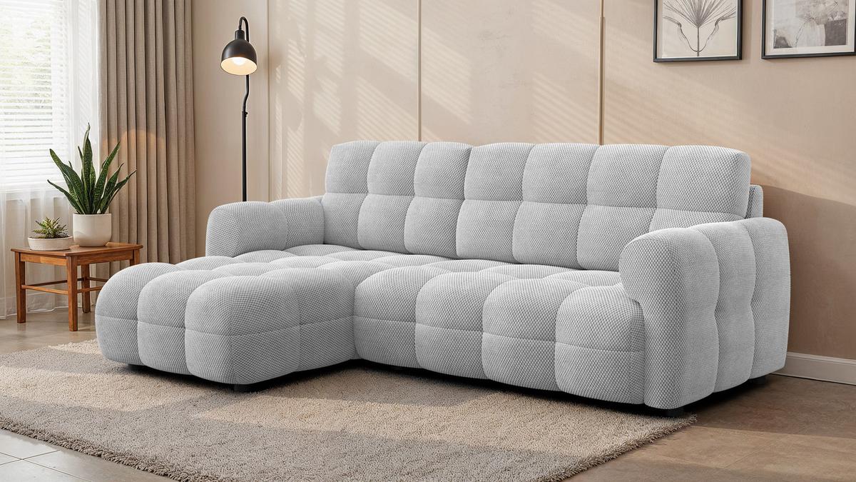 ECKSOFA MELLOW 3-Sitzer, hellgrau - Hellgrau/Schwarz, Holz/Textil (232/156cm) - Wozimo