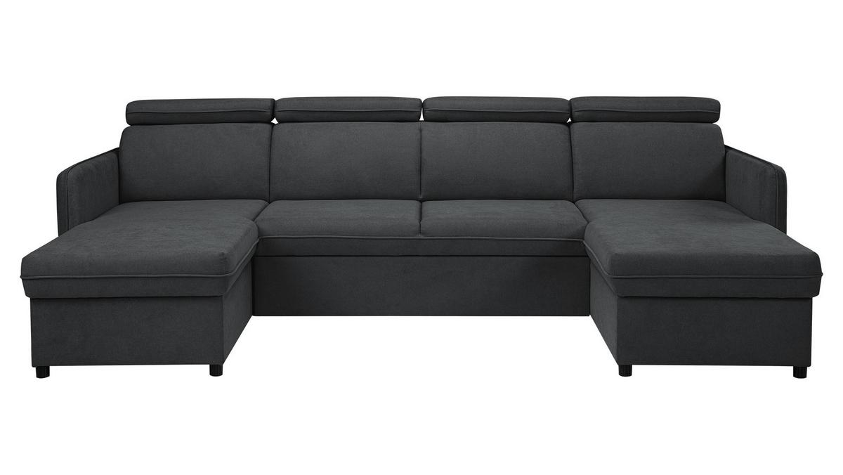 WOHNLANDSCHAFT Barcelo U - Schwarz, Holz/Textil (284/84/166cm) - MIRJAN24