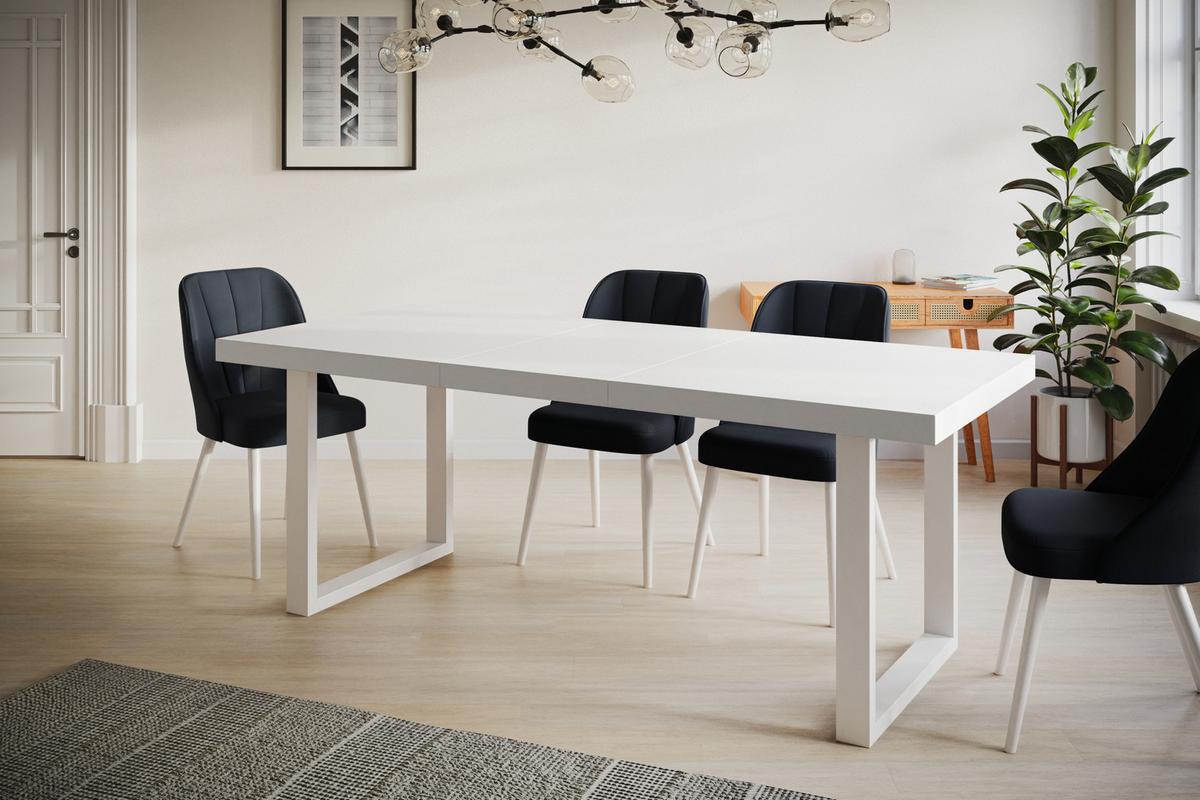 INDUSTRIELLER Esszimmertisch LOFT-U, ausziehbarer Tisch, Größe: 120-220X80X77 cm, Wohnzimmertisch Farbe: Weiß, mit Metallbeinen in Farbe Weiß - Weiß, Holzwerkstoff (120/80/77cm) - Alpi-Möbel
