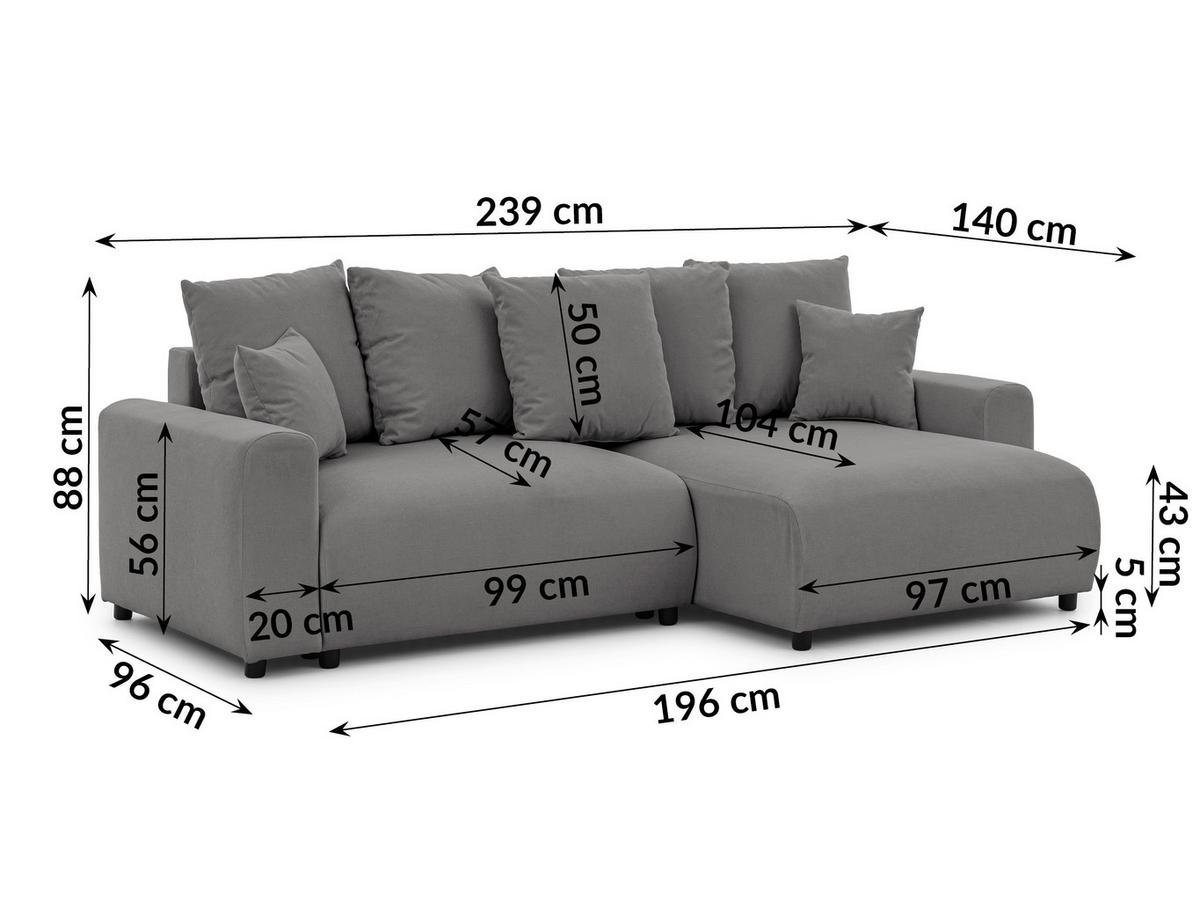 ECKSOFA Calma mit Schlaffunktion und Bettkasten im Bumpy-Design aus weichem Taupe Webstoff - Ottomane rechts - Taupe/Schwarz, Holz/Kunststoff (140/239cm) - S-Style