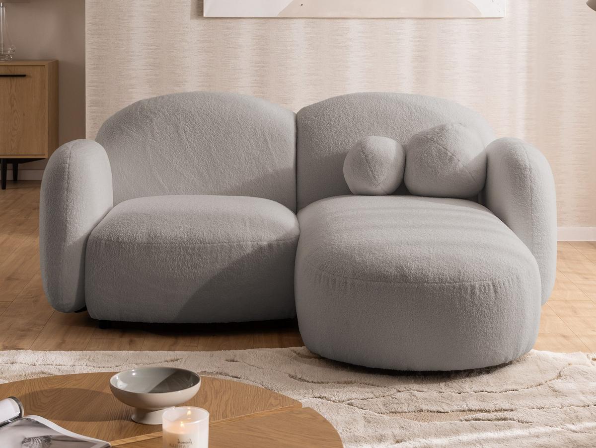 ECKSOFA Nuvola mit abgerundetem Design Hellgrau Bouclé-Stoff - Ottomane Rechts - Hellgrau/Schwarz, Holz/Kunststoff (190/146cm) - S-Style