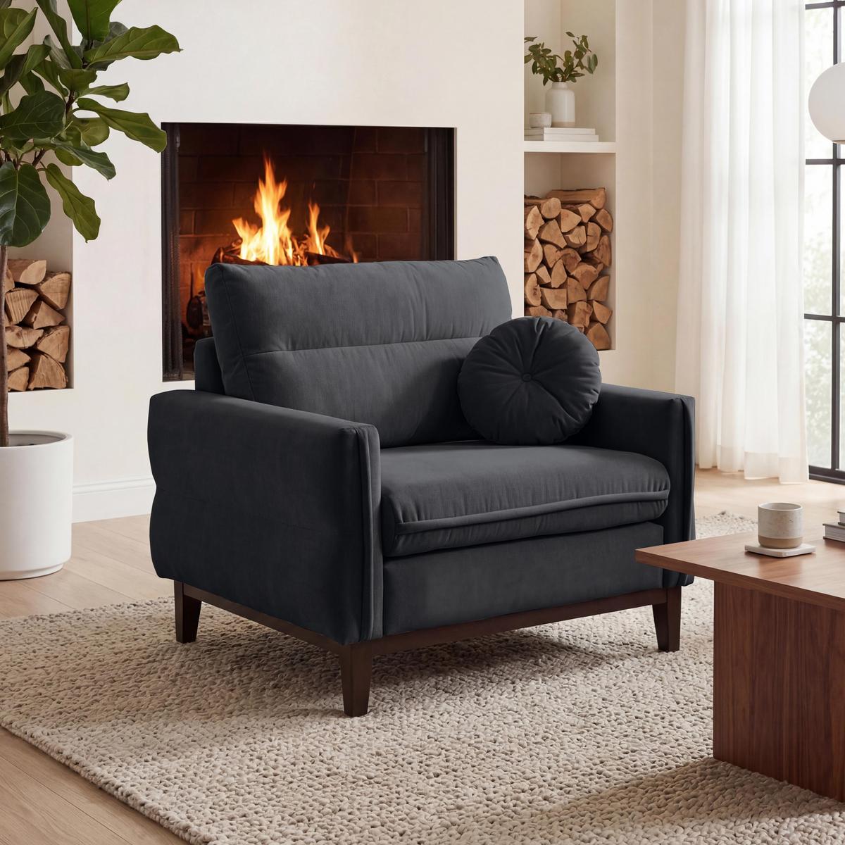 SESSEL Belweder, 94 cm, Dunkelgrau, Velourstoff - Wengefarben/Dunkelgrau, Holz/Textil (94/95/94cm) - Beautysofa