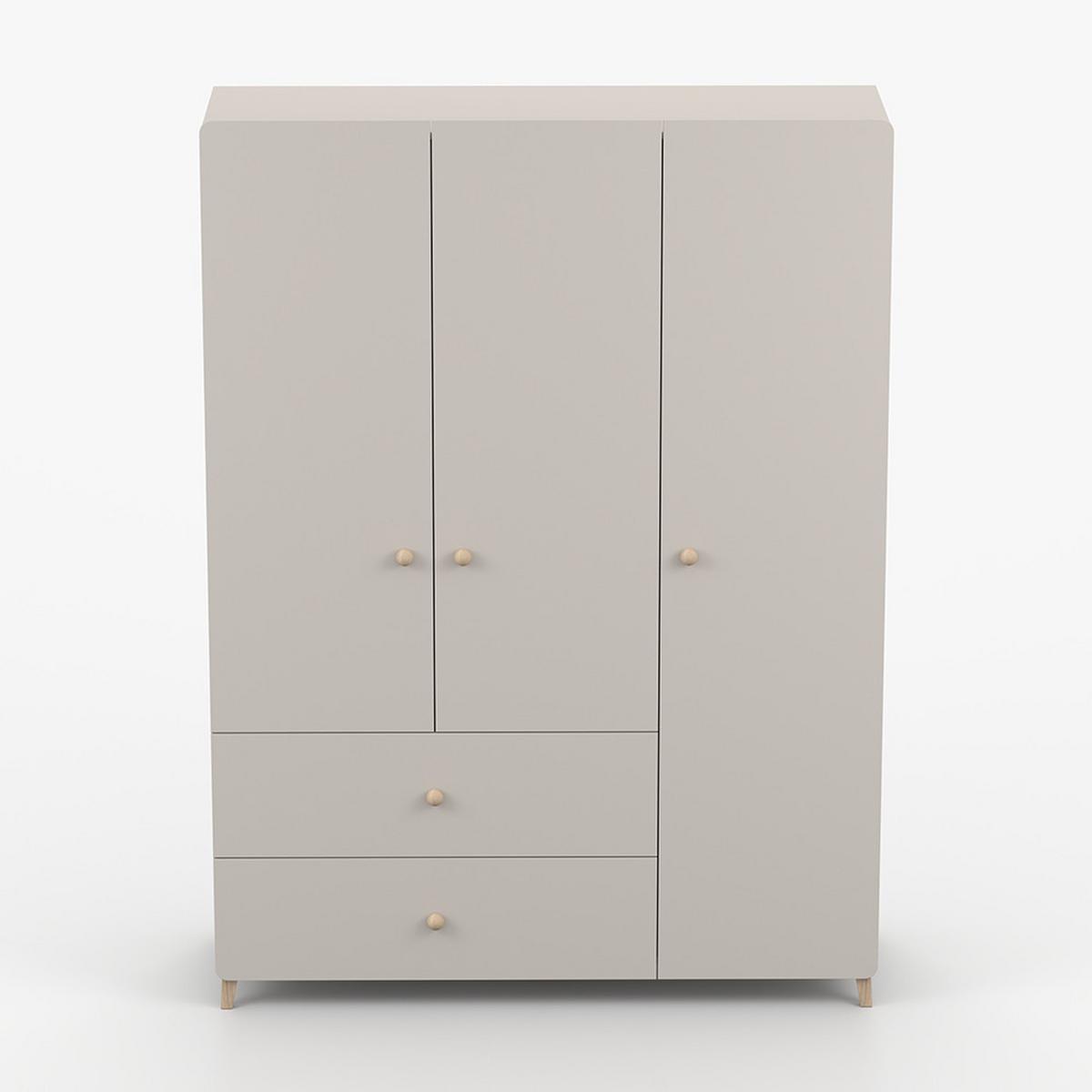 DREHTÜRENSCHRANK MARIO 3D 120 cm Kaschmir/Kaschmir, 3-türig, zwei Schubladen, Holzgriffe - Kaschmir/Eukalyptusholzfarben, Holz/Holzwerkstoff (120/204/50cm) - imoebel24
