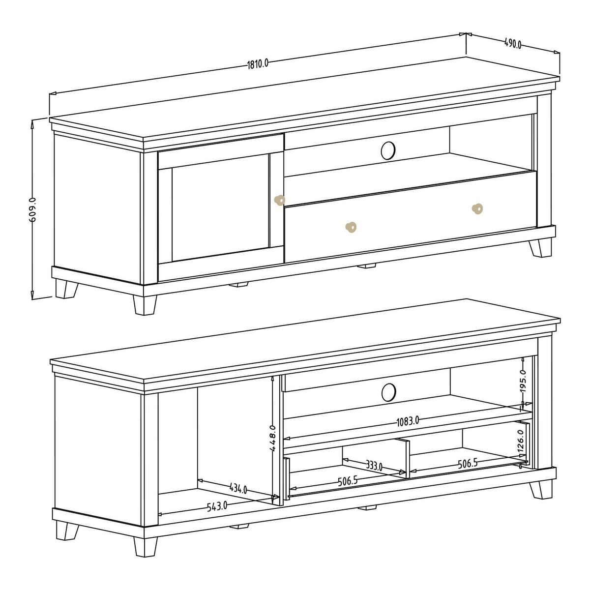 LOWBOARD EVANDRO 181x49x61 cm mit 1 Schubladen und 1 Türen Grün - Grün, Holzwerkstoff (181/61/49cm) - MASSENO