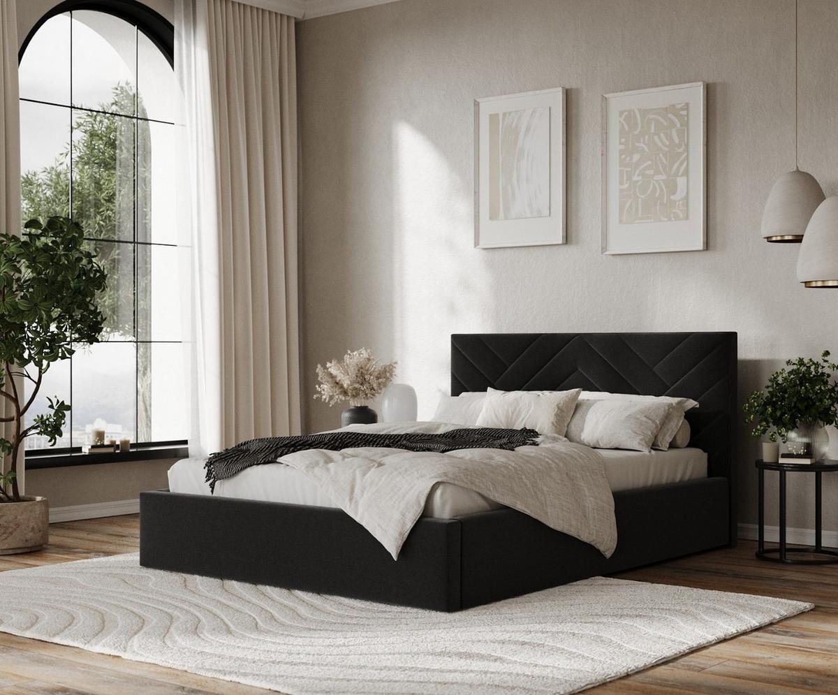 POLSTERBETT Arco 140/200 cm Schwarz im Asti Stoff - Schwarz/Naturfarben, Holz/Holzwerkstoff (140/200cm) - AltaBeds