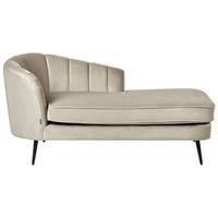 CHAISELONGUE Samtstoff beige linksseitig Allier - Beige/Schwarz, Textil (150/75/76cm) - Beliani