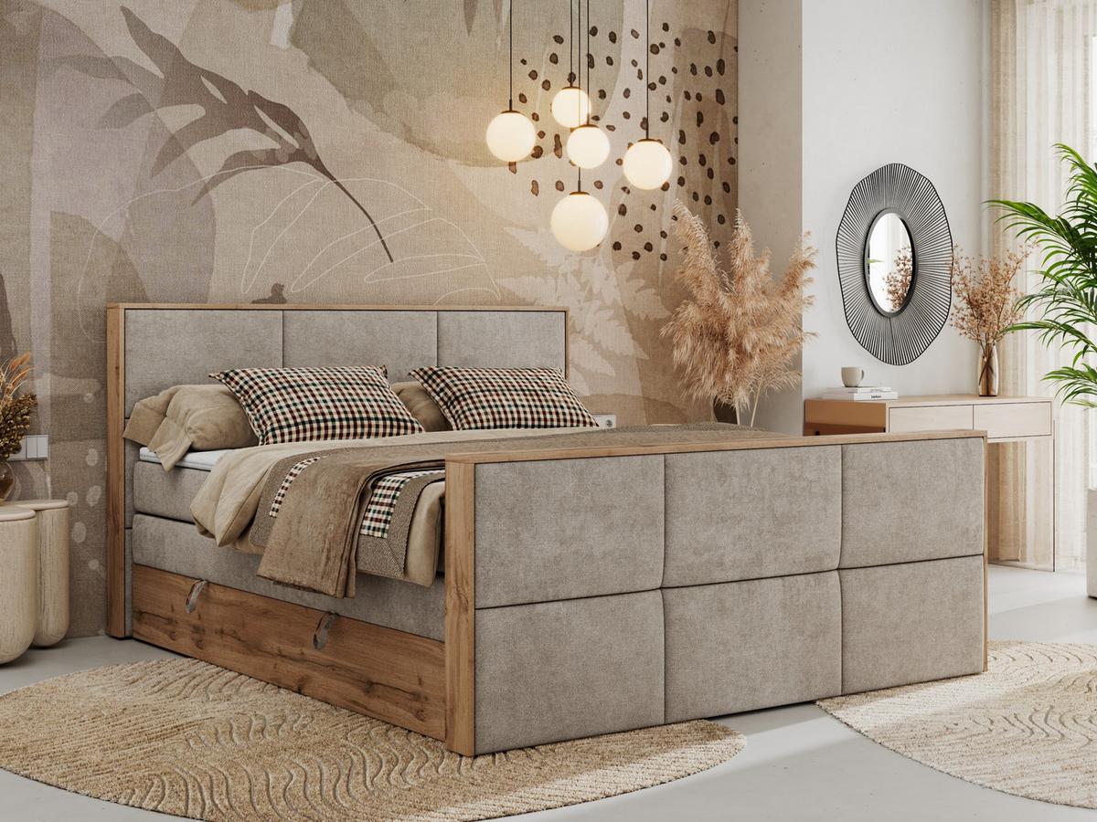 BOXSPRINGBETT ALBERO 2 KING DUO 160/200 Beige Strukture - H4 - Beige, Holz/Textil (160/200cm) - MKS