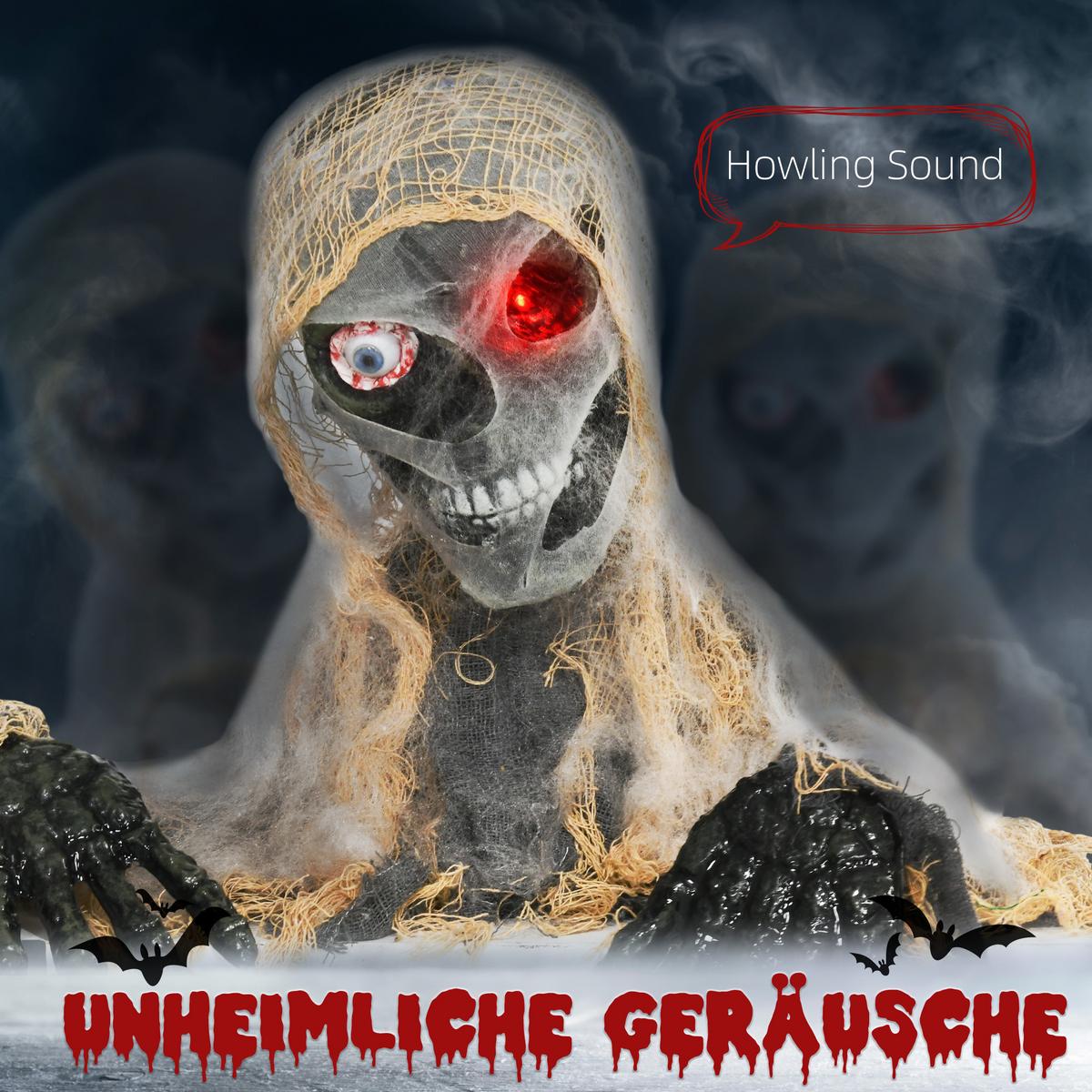 HALLOWEEN Dekoration Einäugige Mumie, Krabbelnde Mumie mit Rot Leuchtende Augen - Multicolor, Kunststoff (18/35/55cm) - HOMCOM