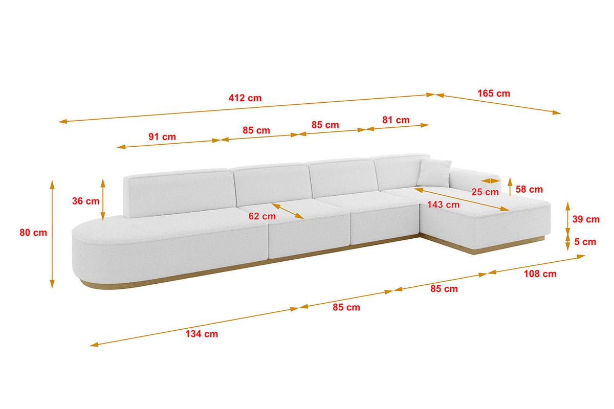 ECKSOFA Ottomane Rechts IREA-L3-v2 - 412x165x80 cm Weiß - Weiß, Holzwerkstoff/Textil (412/165cm) - ALTDECOR