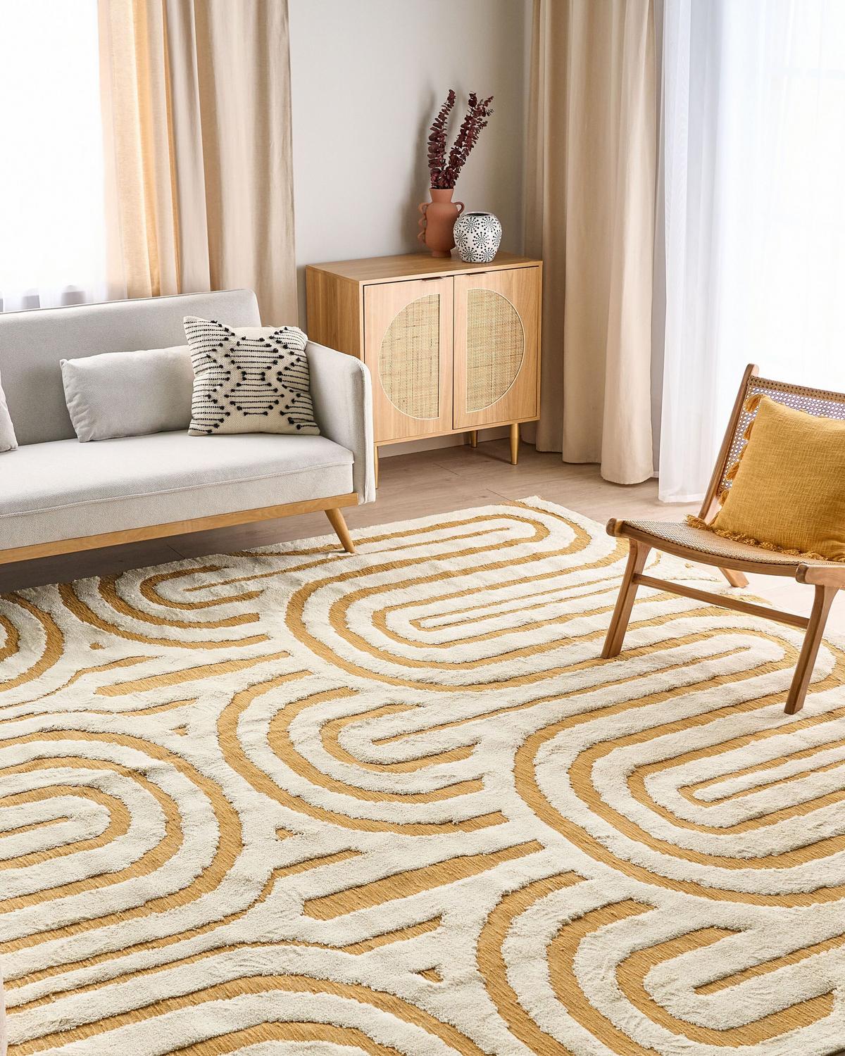 TEPPICH Gelb 300/400 cm Baumwolle Perai - Gelb/Weiß, Textil (300/400cm) - Beliani