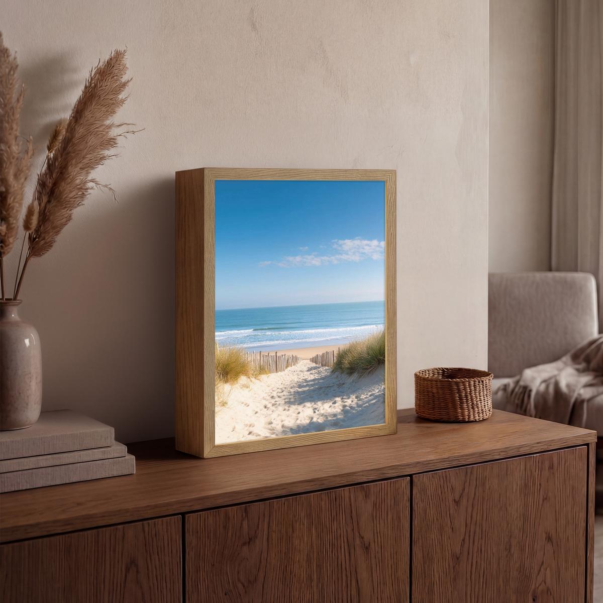 WANDLEUCHTE MIT AKKU Strand - Meer - Düne - Sand - Sommer 30x40 cm - Sandfarben, Holzwerkstoff (30/40/8cm) - OnlyWow