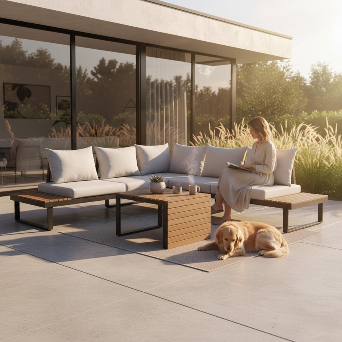 GARTENLOUNGE-SET MARBELLA Modular mit Sofa, Ecke und Tisch - Grau, Holzwerkstoff - RAUMHIRSCH FURNITURE