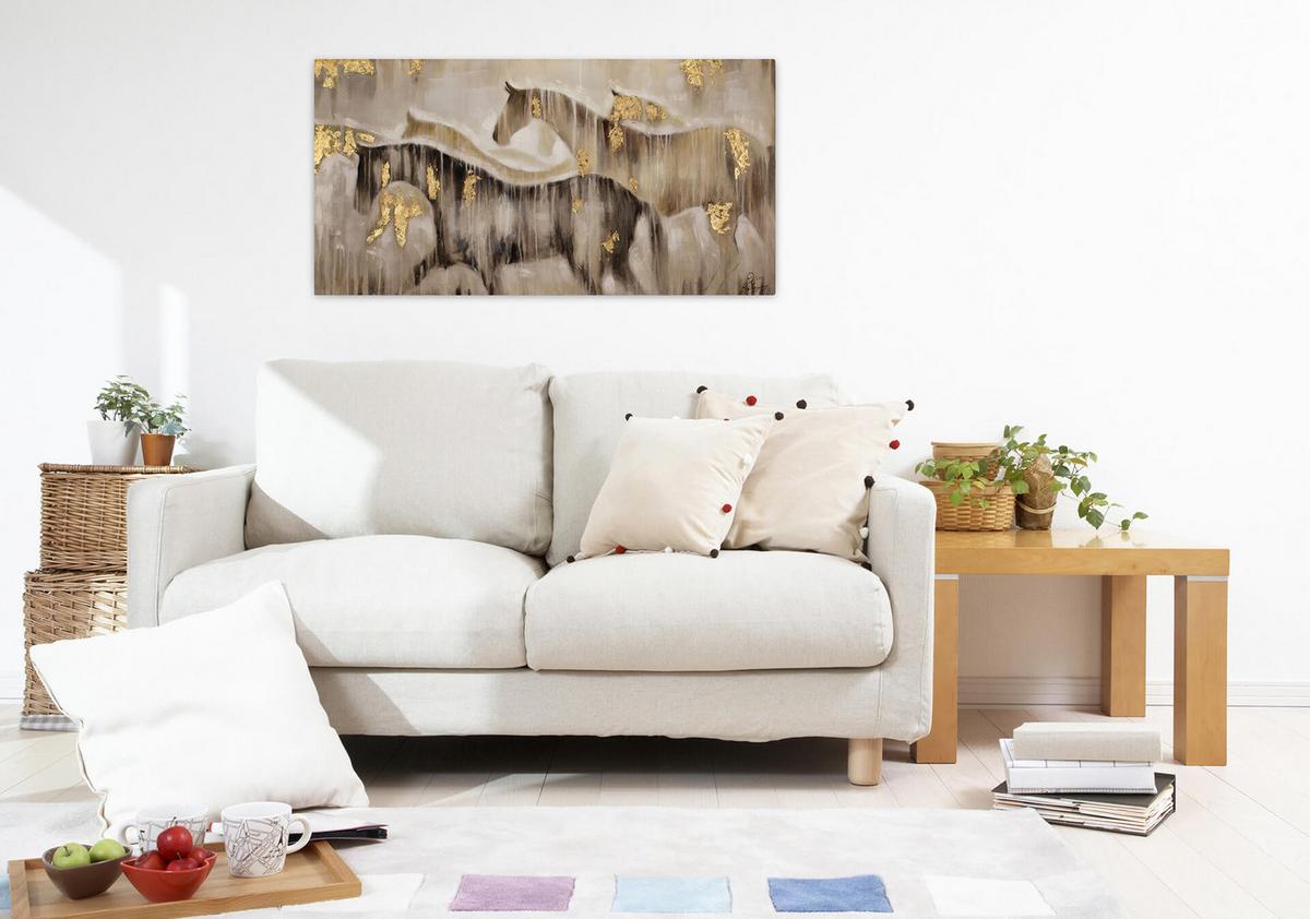 ACRYLBILD HANDGEMALT 120/60 cm - Beige/Braun, Holz/Textil (120/60cm) - KUNSTLOFT