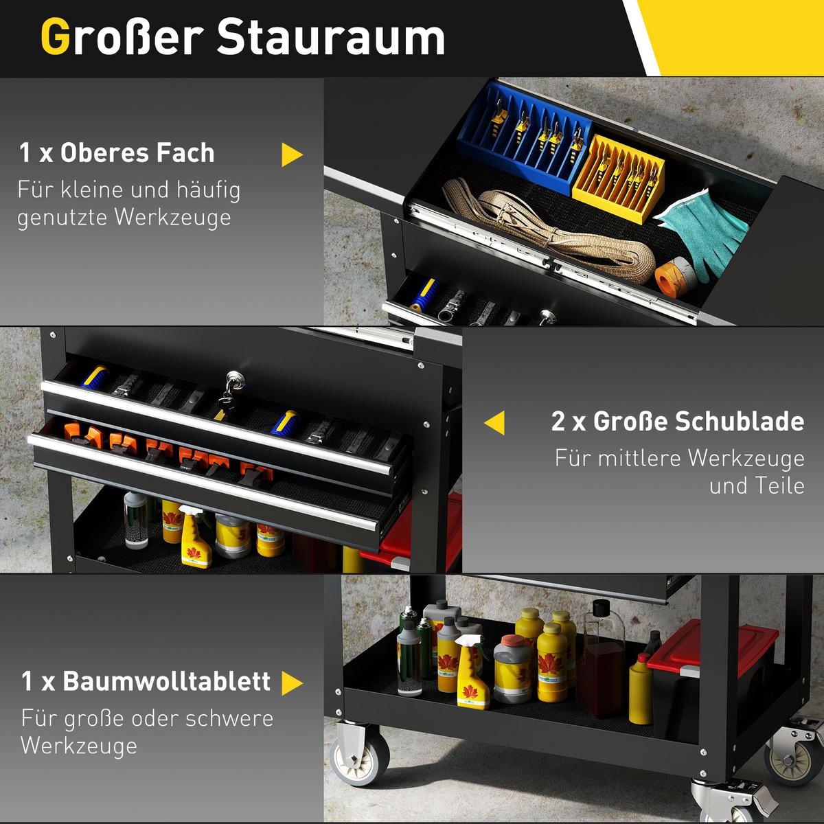 WERKSTATTWAGEN Stahl Schwarz - Schwarz, Metall (38/80/130cm) - HOMCOM